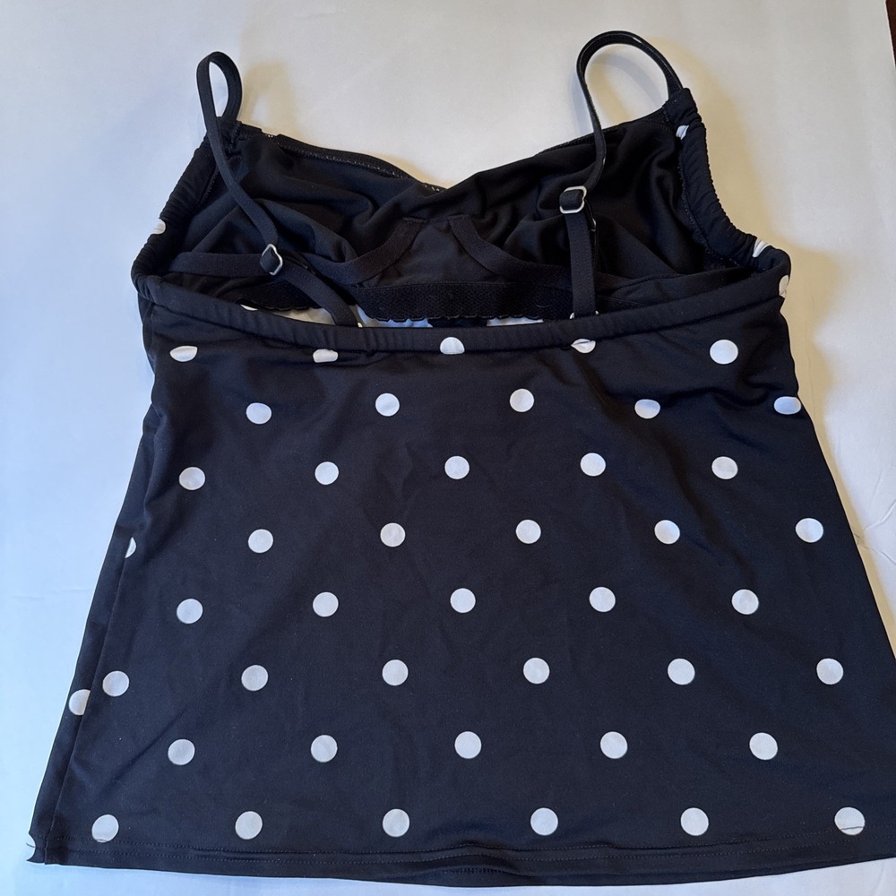 Land's End Tankini Top Black White Size‎ 2P Polka Dot Adjustable Strap - Picture 2 of 4